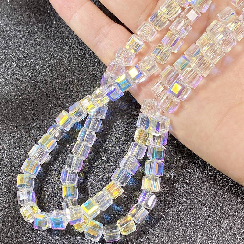 Square Transparent Glass Beads 8mm Clear Iridescent Shine 50pcs