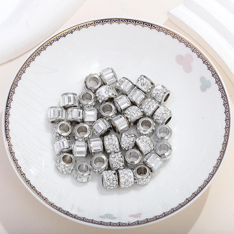 Glass Spacer Beads 9mm White Rhinestone-embedded 100pcs 2