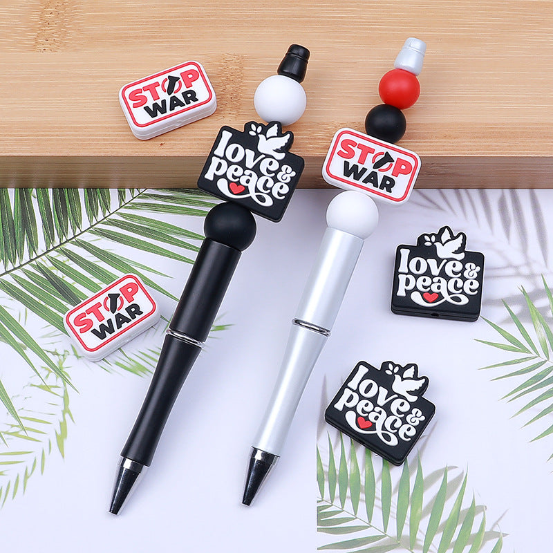 Silicone Focal Beads Love Peace STOP WAR Phrase and Dove Heart 20pcs 3