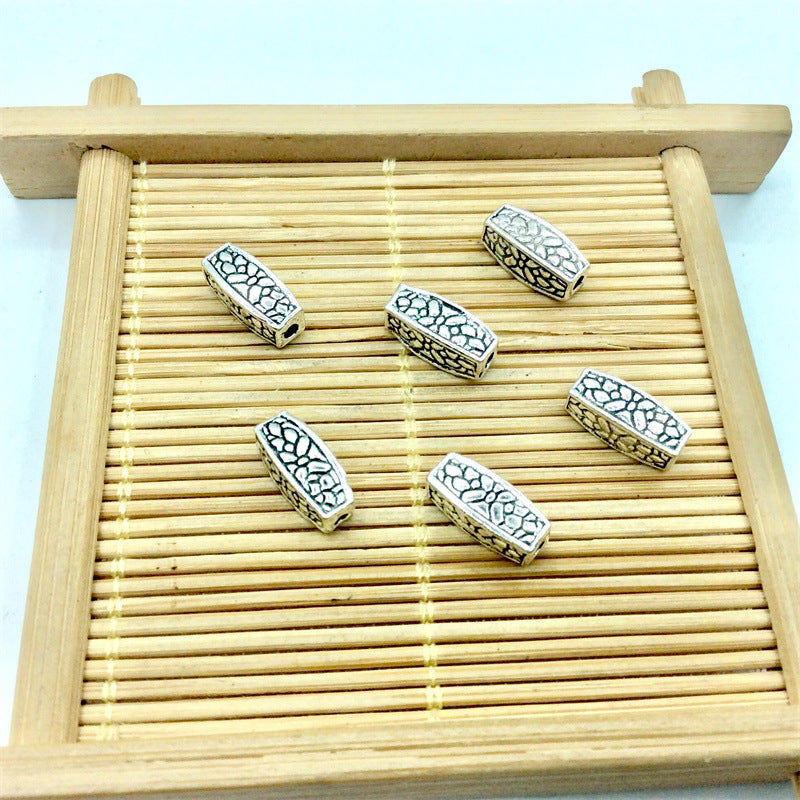 Tube Metal Beads 12mm Antique Silver Tone Crackle Zinc Alloy 100pcs 3