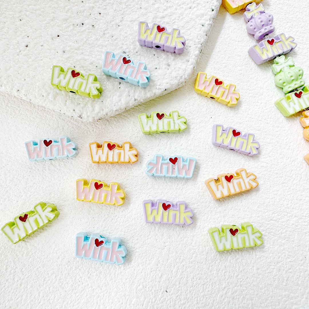 Crown and Wink Metal Beads 13mm Glossy Pastel Painted Alloy 10pcs 2