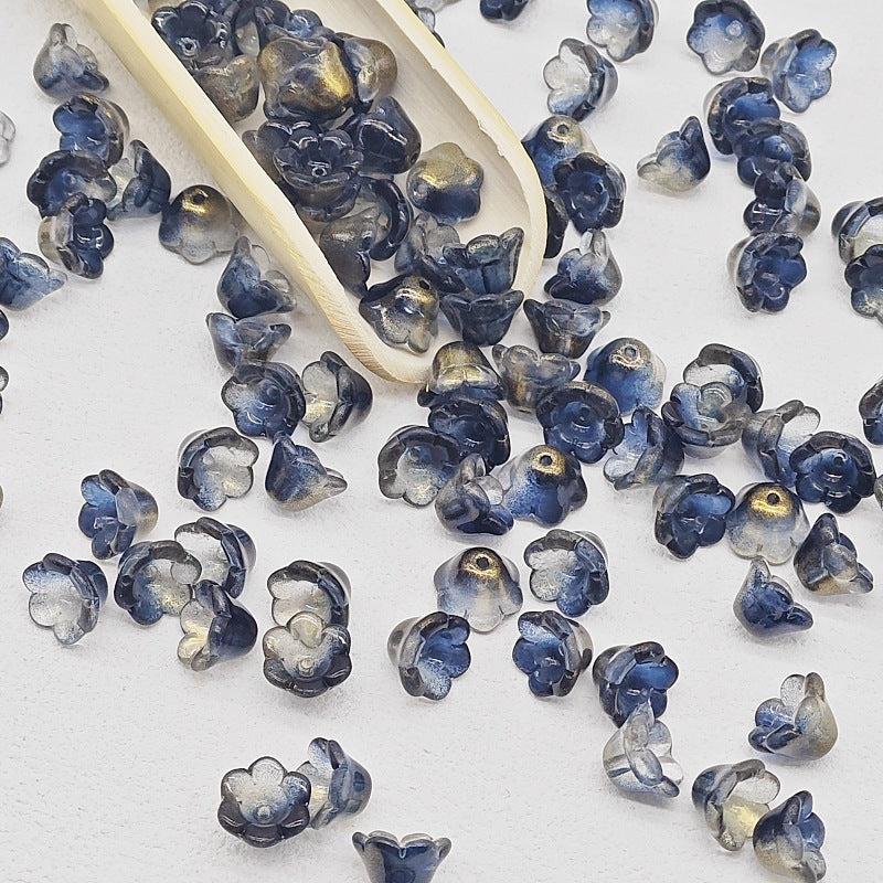 Campanula Flower Glass Beads 7x12mm Frosted Glossy Pastel 50pcs 30