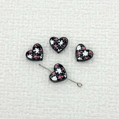 Heart Metal Beads 12mm Baking Painted Puzzle Pattern Enamel 10pcs 17