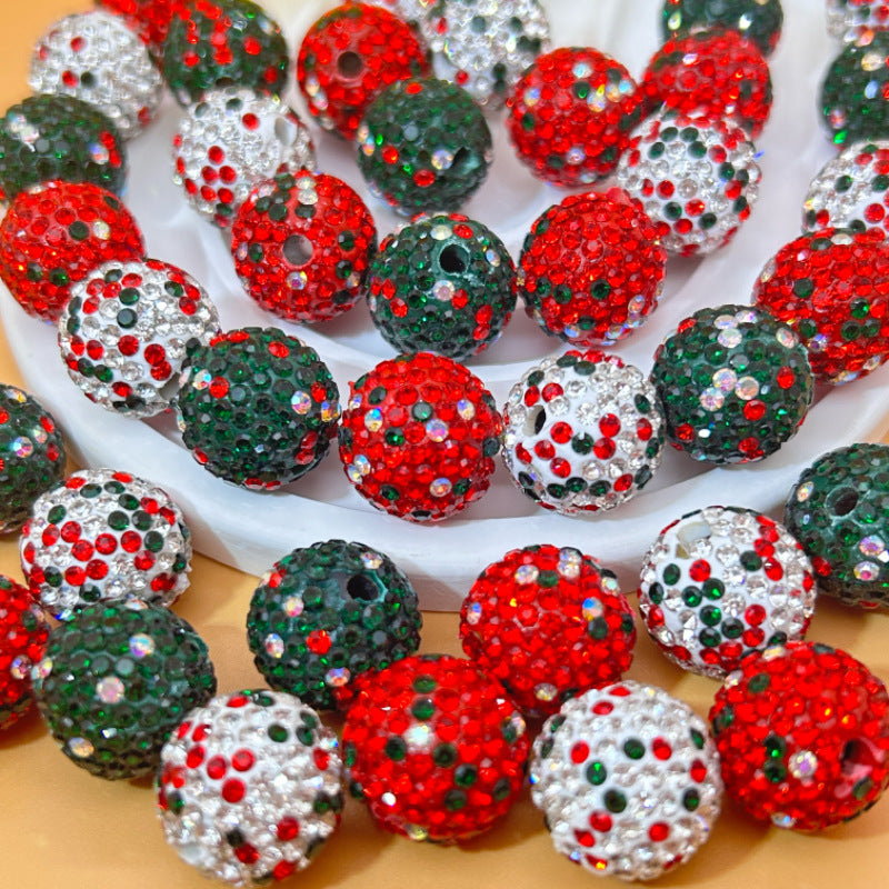 Rhinestone Bubblegum Beads 16-20mm Christmas Series Clay Sparkle 20pcs