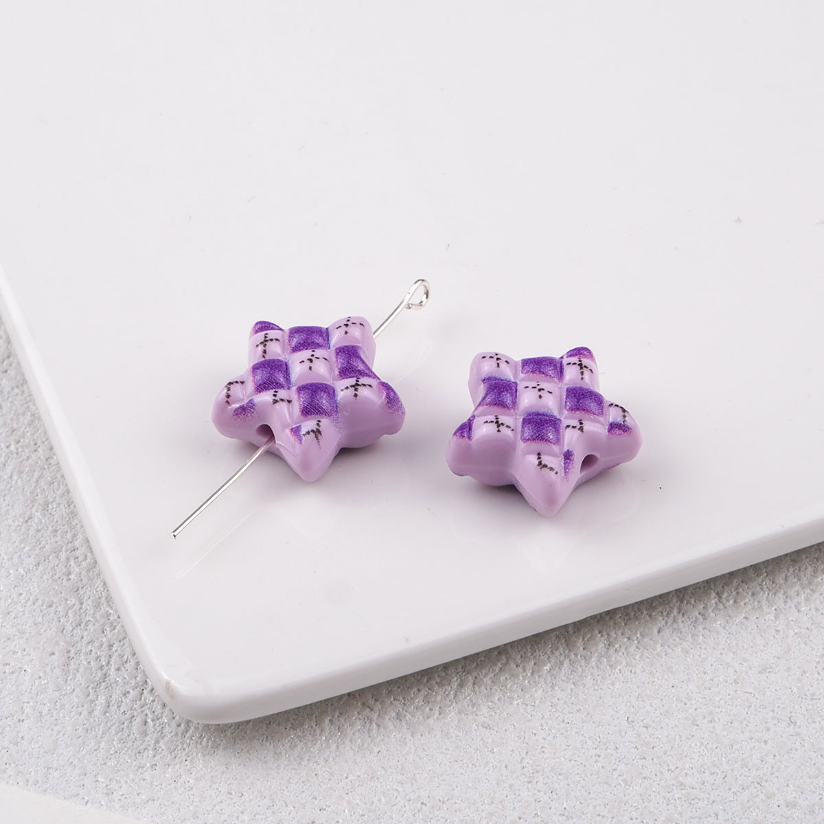Waffle Pattern Star Acrylic Beads 19mm Colorful Mixed 20pcs 8
