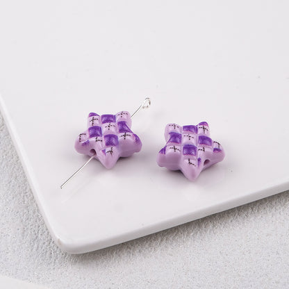 Waffle Pattern Star Acrylic Beads 19mm Colorful Mixed 20pcs 8