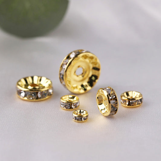 Brass Rhinestone Spacer Beads 4-12mm Sparkling Gold 300pcs
