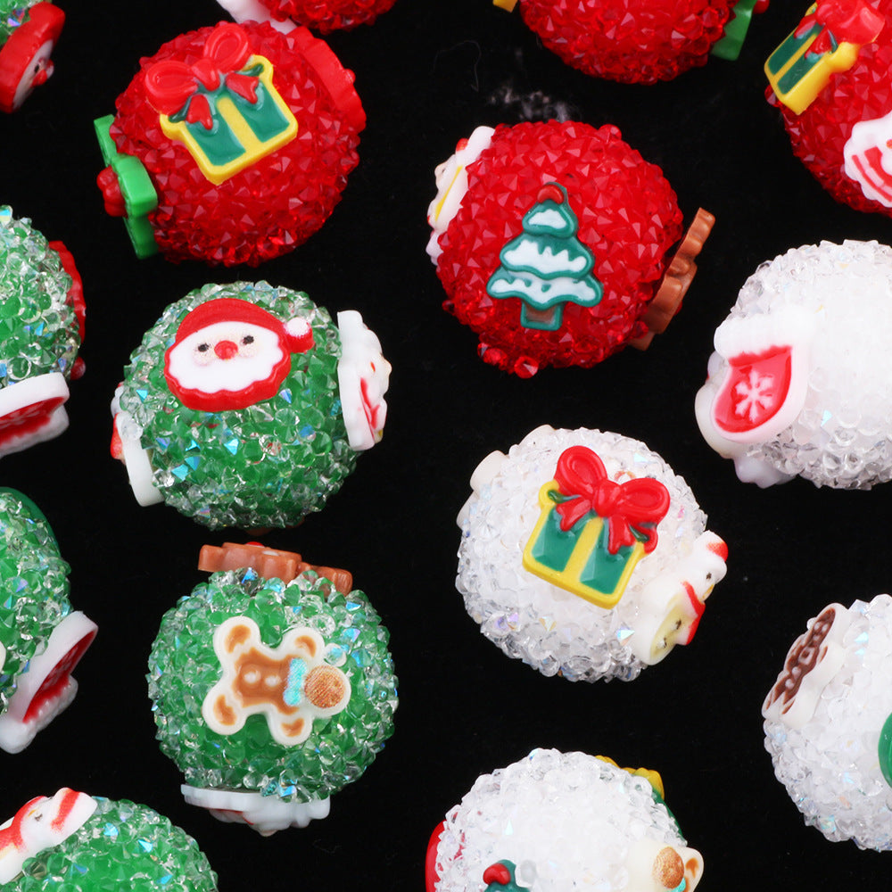 Christmas Series Resin Sugar Beads 17mm Festive Cube and Round 2pcs 2