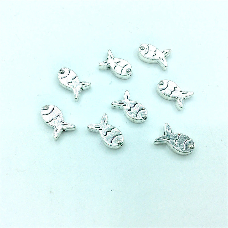Small Fish Metal Beads 12mm Antique Silver Tone Alloy 100pcs 3