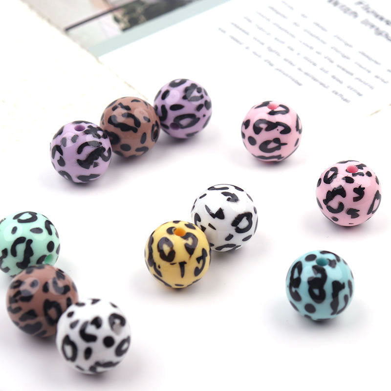 UV Plating Round Acrylic Beads 16mm Candy Colored Leopard Print 20pcs 6