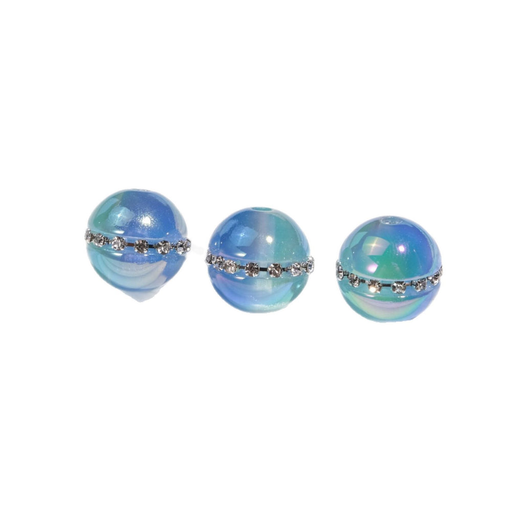 Luminous Rhinestone Chain Enlaced Resin Beads 16mm Round 10pcs 3