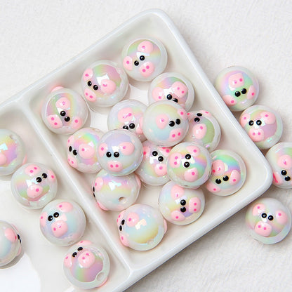 Hand Painted Cat Claw Strawberry Series Acrylic Beads 16mm 10pcs 7