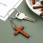 Antique Wooden Cross Keychain Dark Brown Vintage 44mm 20pcs 2