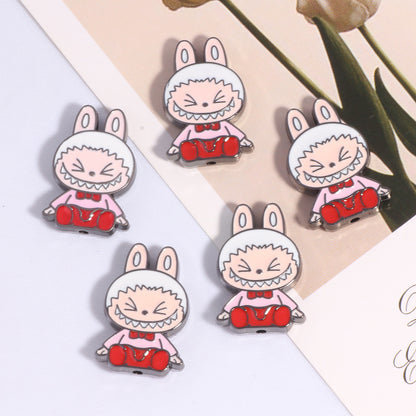 Cheerful Bunny Ear Metal Beads 24mm Colorful Enamel Alloy 10pcs 11