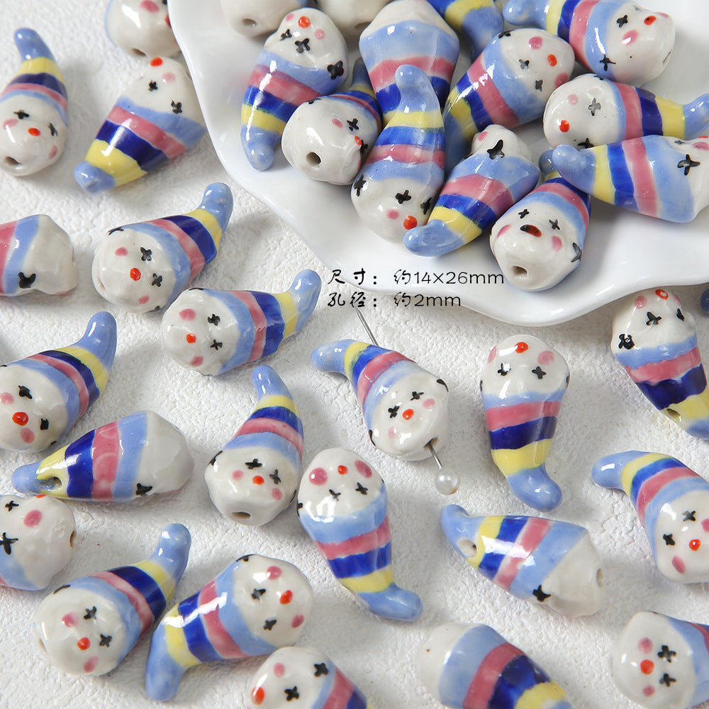 Ceramic Santa Claus and Clown Series Clay Beads Hand Painted 10pcs 3