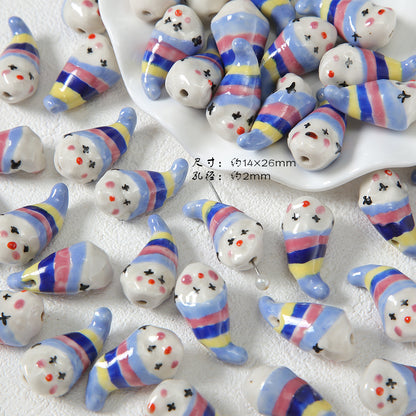 Ceramic Santa Claus and Clown Series Clay Beads Hand Painted 10pcs 3