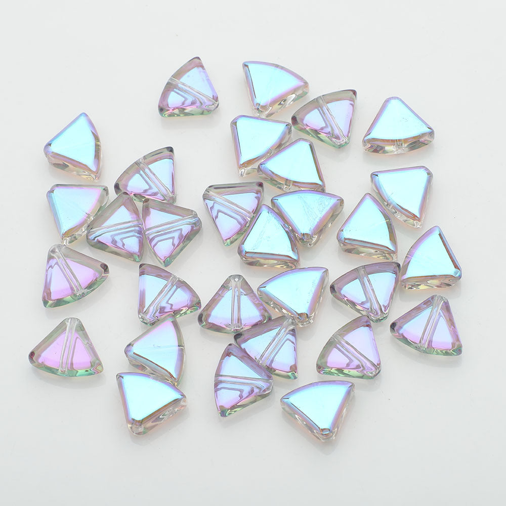 Electroplated Fan-Shaped Glass Beads 10mm Iridescent Pastel 30pcs 7
