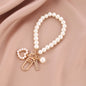 Pearl Beaded Love Bracelet Keychain Metal Gold Tone Elegant 7