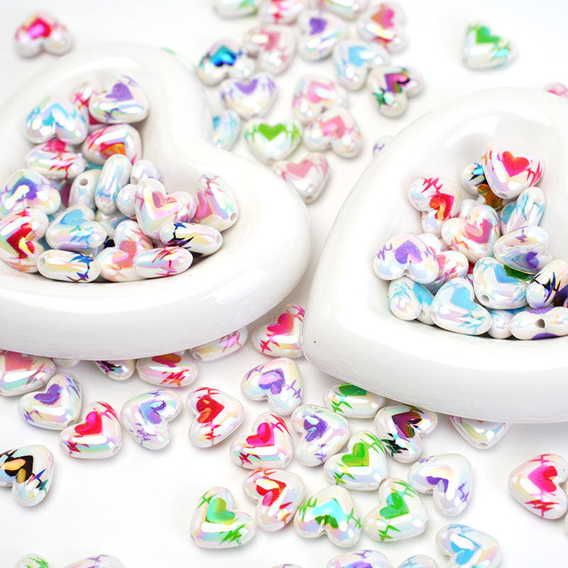 UV Plating Heart Acrylic Beads 17mm Two-Color ECG Pattern 50pcs 2