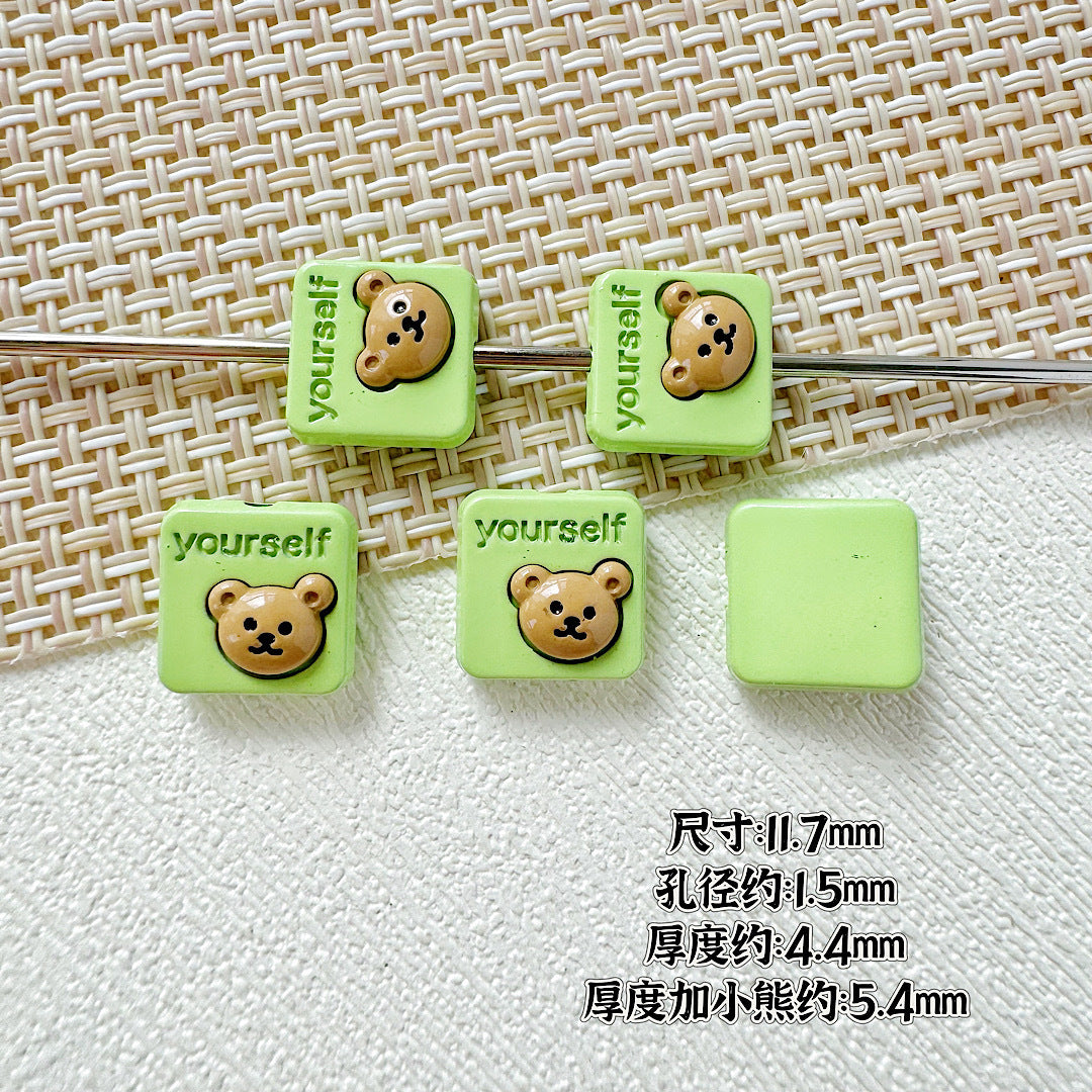 Square Teddy Bear and Luggage Metal Beads 12mm Colorful Painted 10pcs 17
