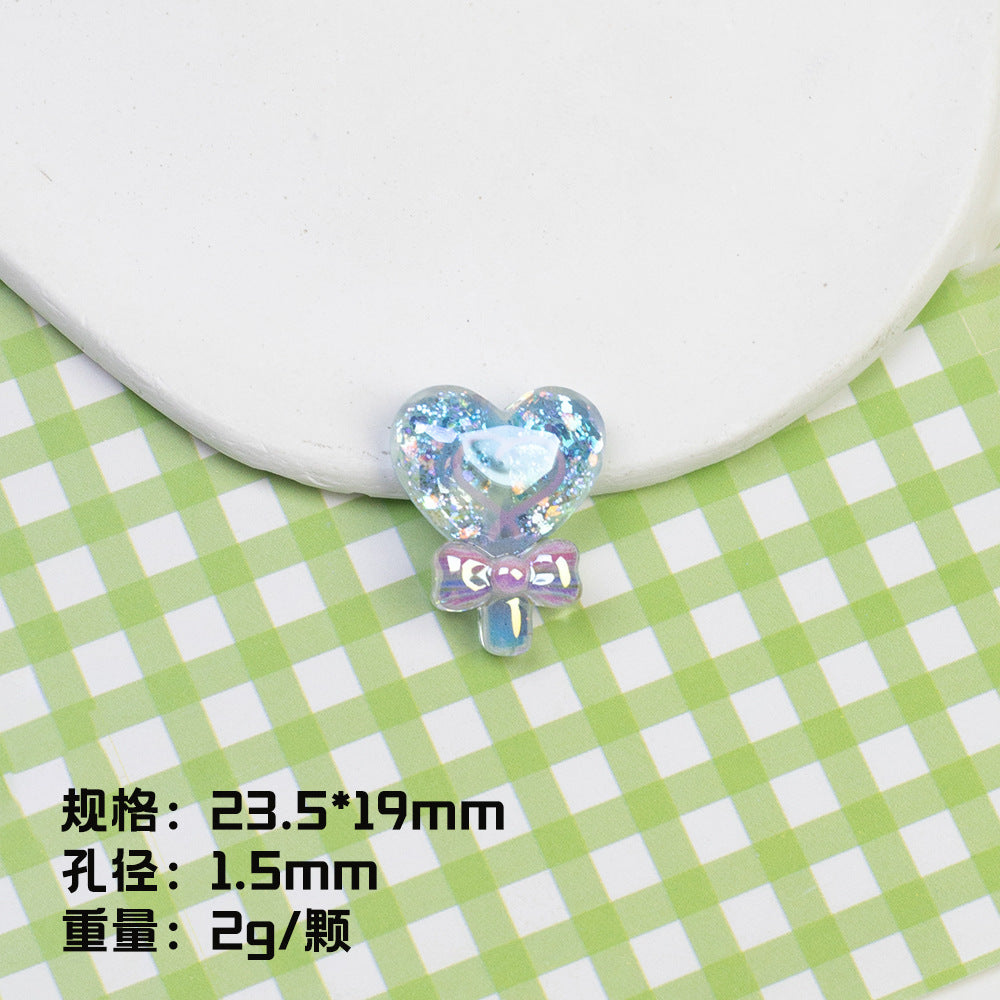 Plating Glitter Faceted Heart Lollipop Resin Beads 23.5x19mm 20pcs 7