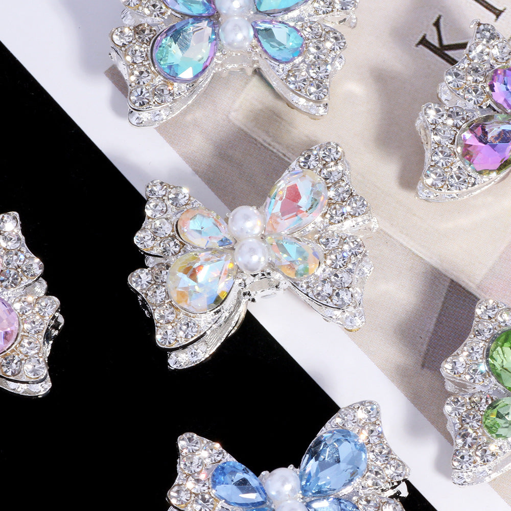 Bow Rhinestone Beads 25mm Paved Alloy Pastel Colors 6pcs 4