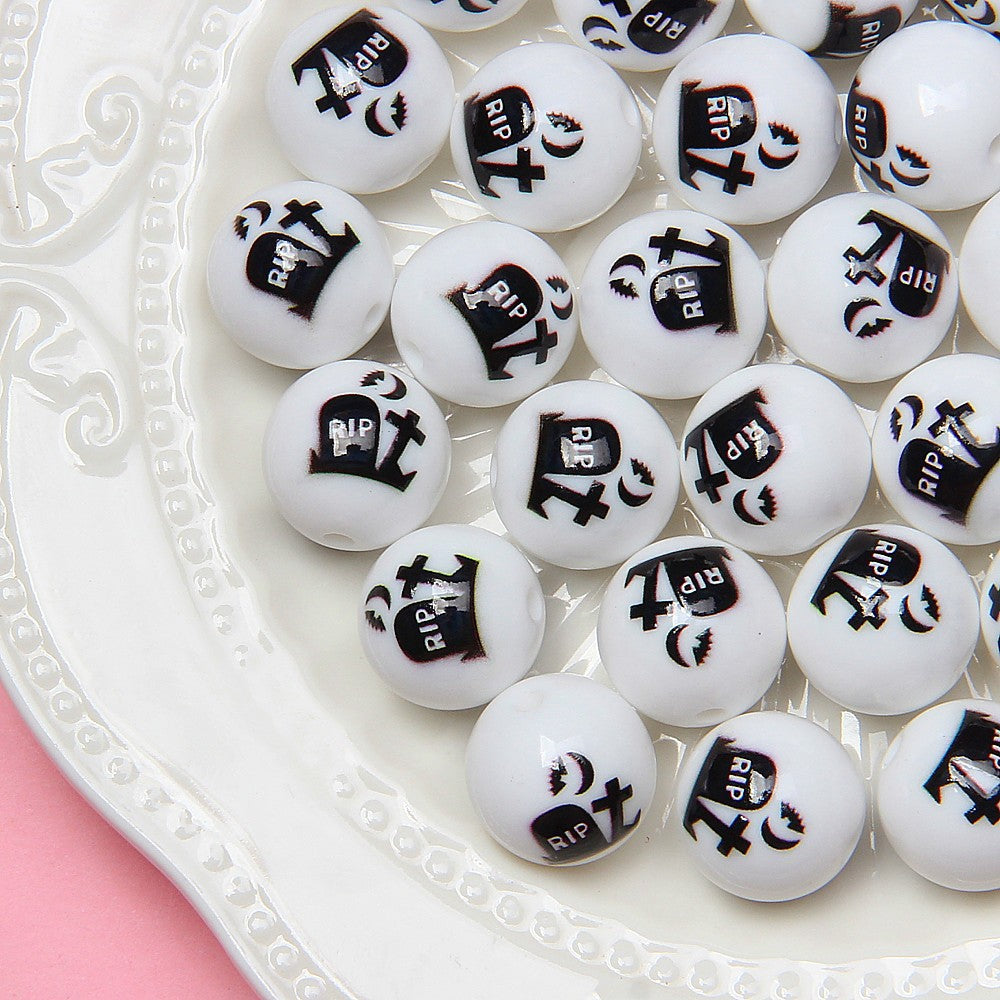 Halloween Printed Acrylic Beads 16mm Pumpkin Ghost Designs 10