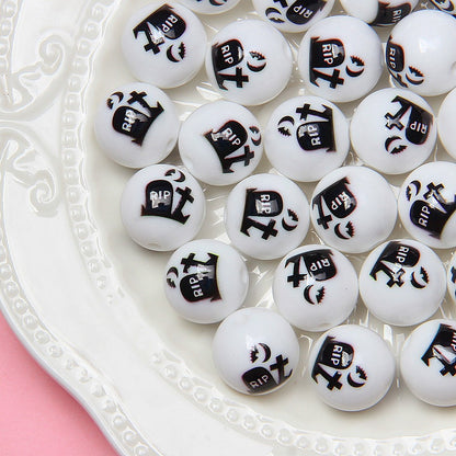 Halloween Printed Acrylic Beads 16mm Pumpkin Ghost Designs 10