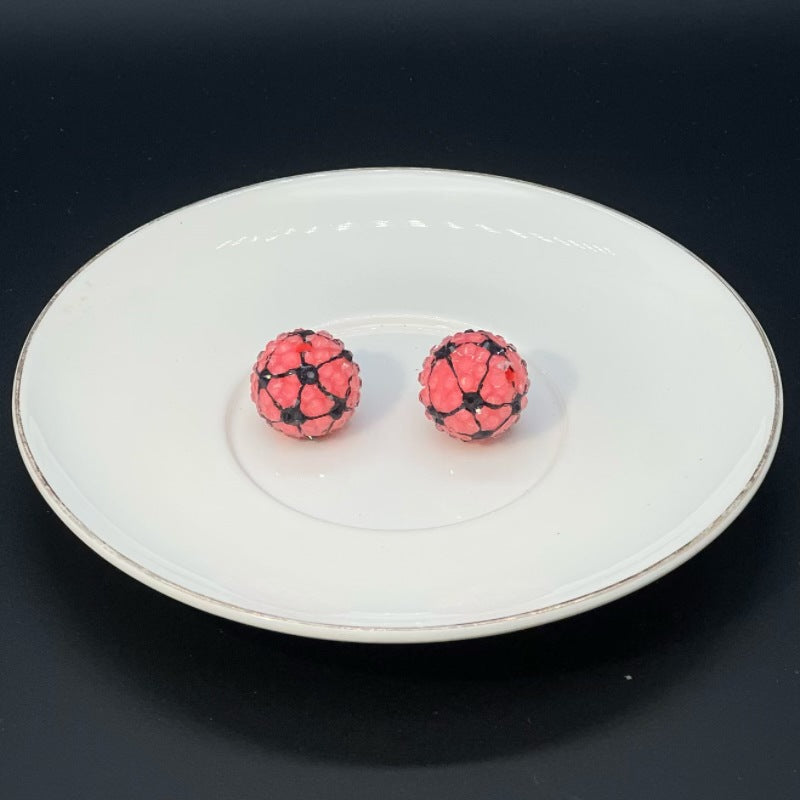 Football Patterned Rhinestone Bubblegum Beads 16mm 20mm 25pcs 14