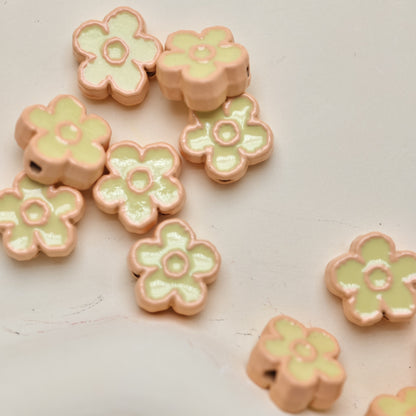 Flower Metal Beads 10mm Baking Painted Two-Color Zinc Alloy 10pcs 16