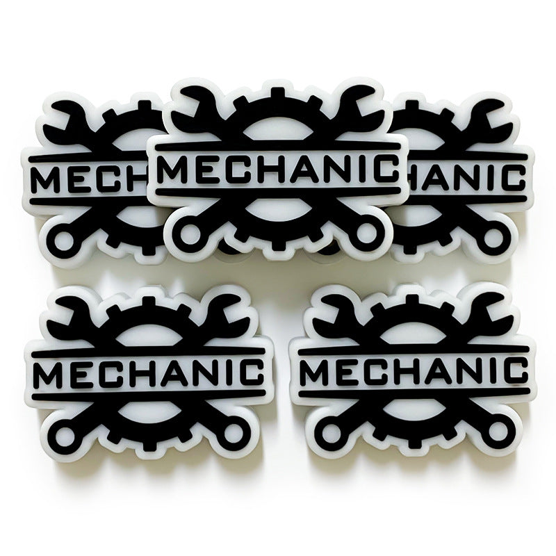 Silicone Focal Beads Technician Maintenance Black On White Mechanic Graphic 20pcs 2