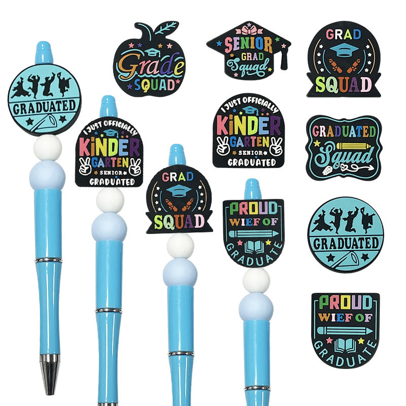 Silicone Focal Beads Graduation Season Colorful Text Design 20pcs