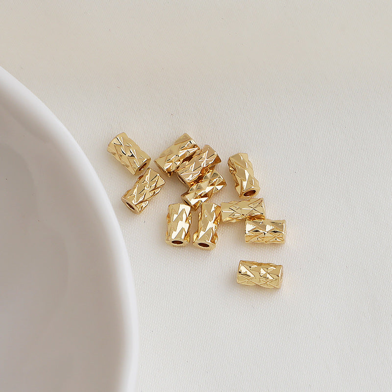 Brass Faceted Tube Metal Beads 3x6 4.5x7mm Geometric Texture 50pcs