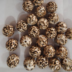 Printed Bubblegum Beads 20mm Coffee Leopard Print Round 10pcs 3