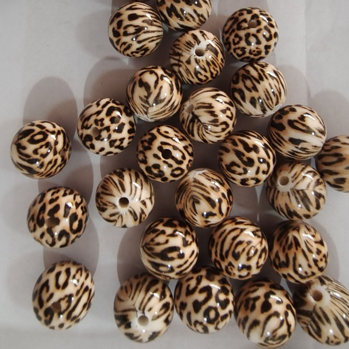 Printed Bubblegum Beads 20mm Coffee Leopard Print Round 10pcs 3