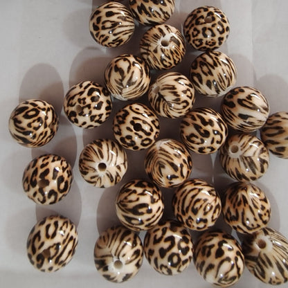 Printed Bubblegum Beads 20mm Coffee Leopard Print Round 10pcs 3