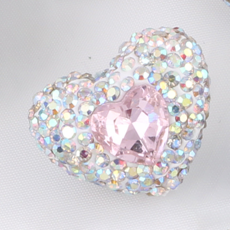 Rhinestone Heart Clay Beads 24mm Colorful Sparkling 6pcs 7