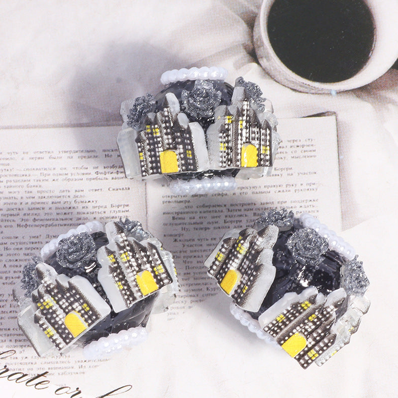 Gothic Castle Polymer Clay Rhinestone Beads 22mm 5pcs 7
