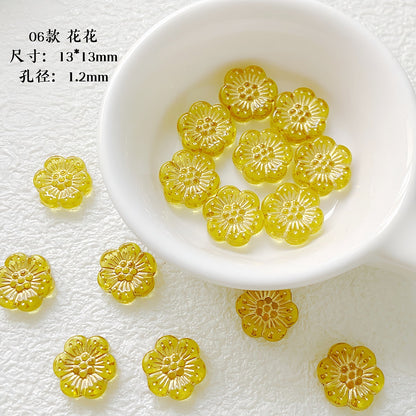 Vintage Flower Oval Acrylic Beads Transparent Gold Accents 1pc 8