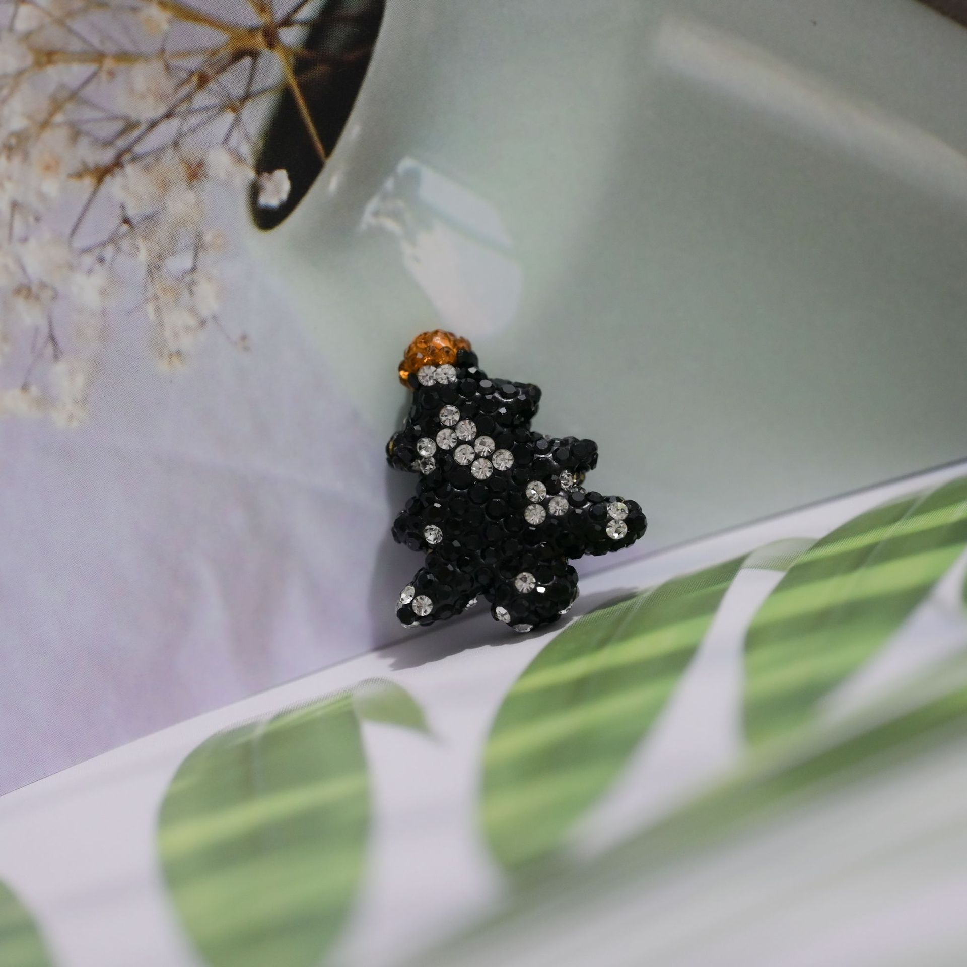 Polymer Clay Christmas Tree Rhinestone Beads 30mm Festive Holiday 10pcs 12