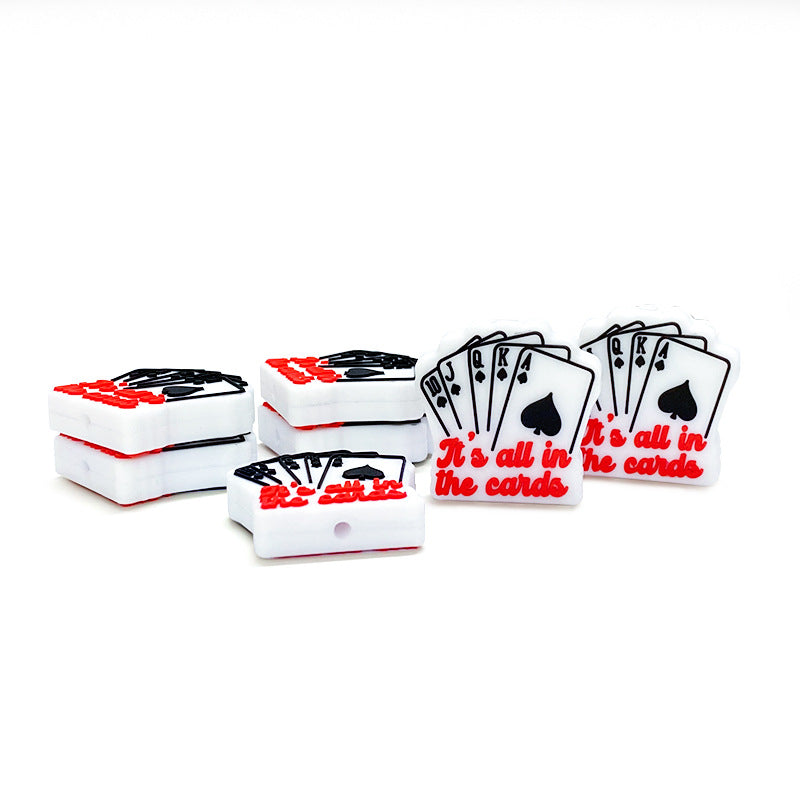 Silicone Focal Beads Poker Cards Red Script Black Spades 20pcs 4
