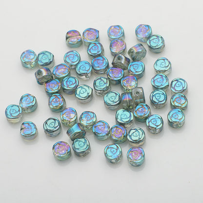 Electroplated Rose Glass Beads 6mm Small Etched Floral 50pcs 6