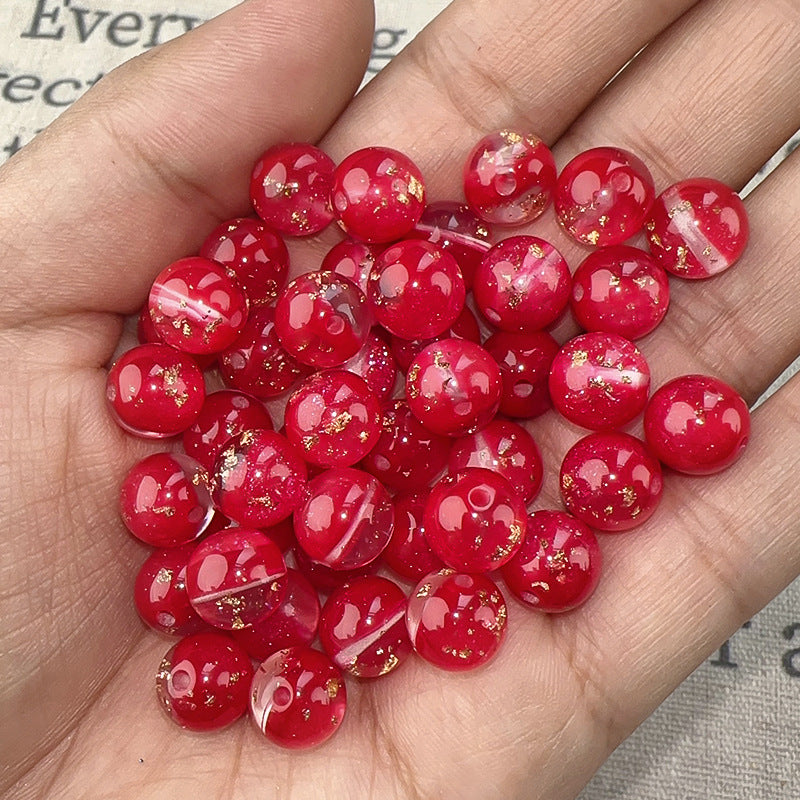 Semi-Transparent Gold Foil Resin Beads 10mm Sparkle Mixed Colors 100pcs 7