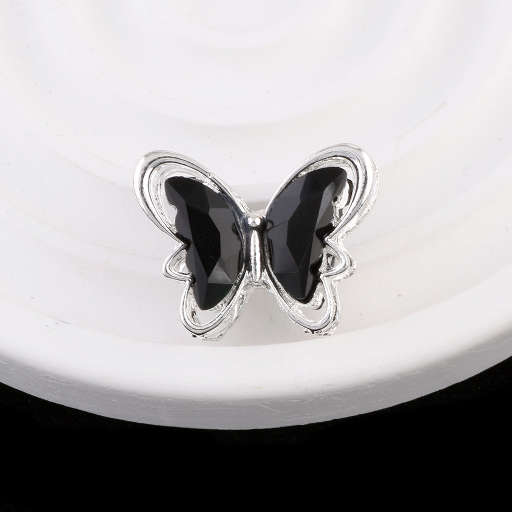 Butterfly Metal Beads 26mm Double-Sided Crystal Glass Embedded 3pcs 13