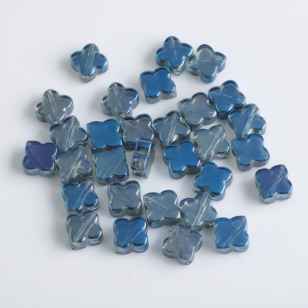 Electroplated Clover Glass Beads 10mm Metallic Colors 30pcs 11