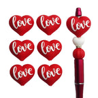 Silicone 3D Focal Beads Valentine Love Red Heart Script Front Facing 20pcs