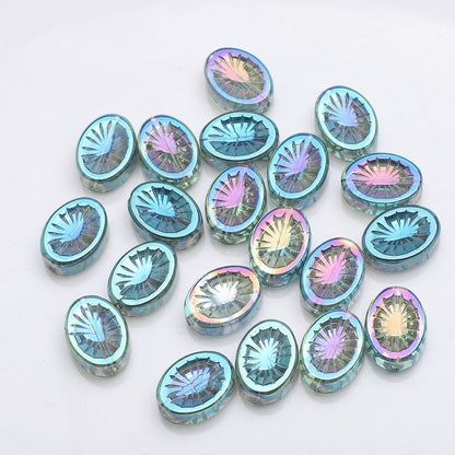 Electroplated Elliptical Flower Glass Beads 10x14mm Kiwi 20pcs 17