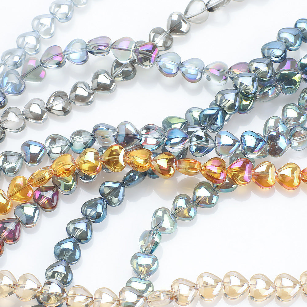 Electroplated Heart Glass Beads 8mm Transparent Mixed Colors 50pcs 3