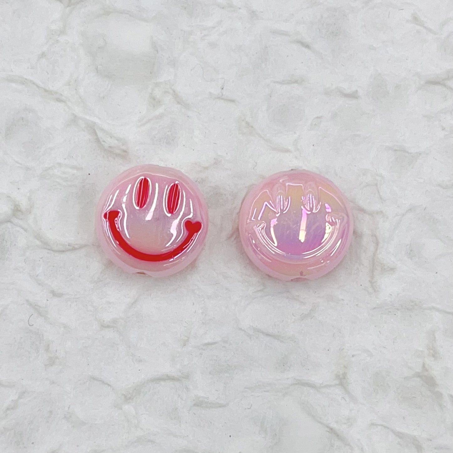UV Plating Flat Round Acrylic Beads 15mm Glossy Smiley Face 1pc 11