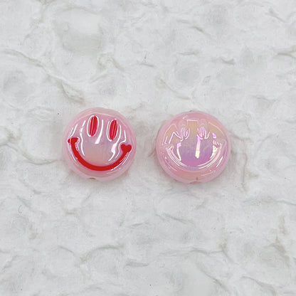 UV Plating Flat Round Acrylic Beads 15mm Glossy Smiley Face 1pc 11